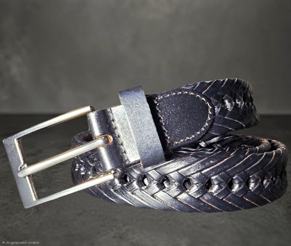 Men's Black Braided Leather Adjustable Belt Metal Buckle Size 36 Regular